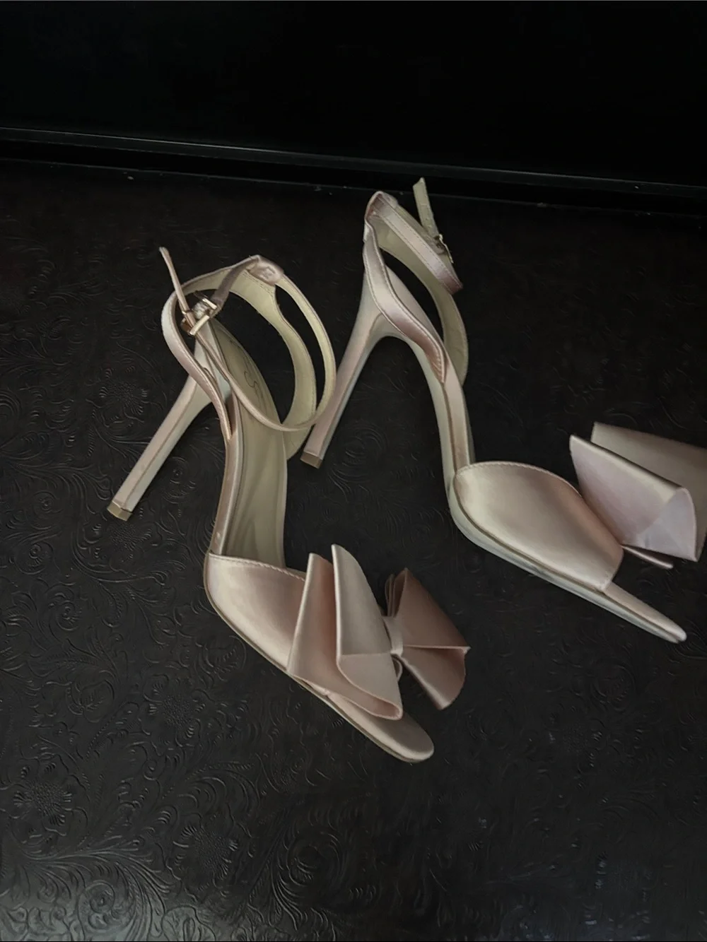 Jessica Simpson Blush Satin Bow Ankle Strap Sandals